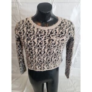 XOXO Women's Sweater; Cheetah Print Long Sleeve Fuzzy Pullover - Small